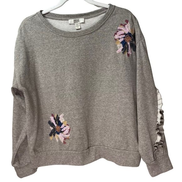 VINTAGE AMERICA BLUES Ruffles Cropped Embroidered Beaded Marled Top M - Picture 4 of 11